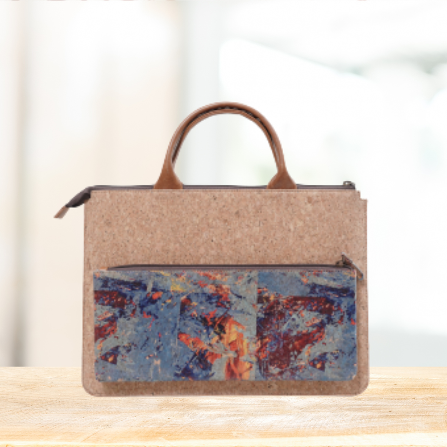 Handcrafted eco-friendly cork laptop and iPad bag, sustainable vegan gift